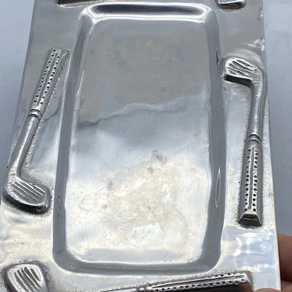 Polished Pewter Rectangular Trinket Dish Golf Theme